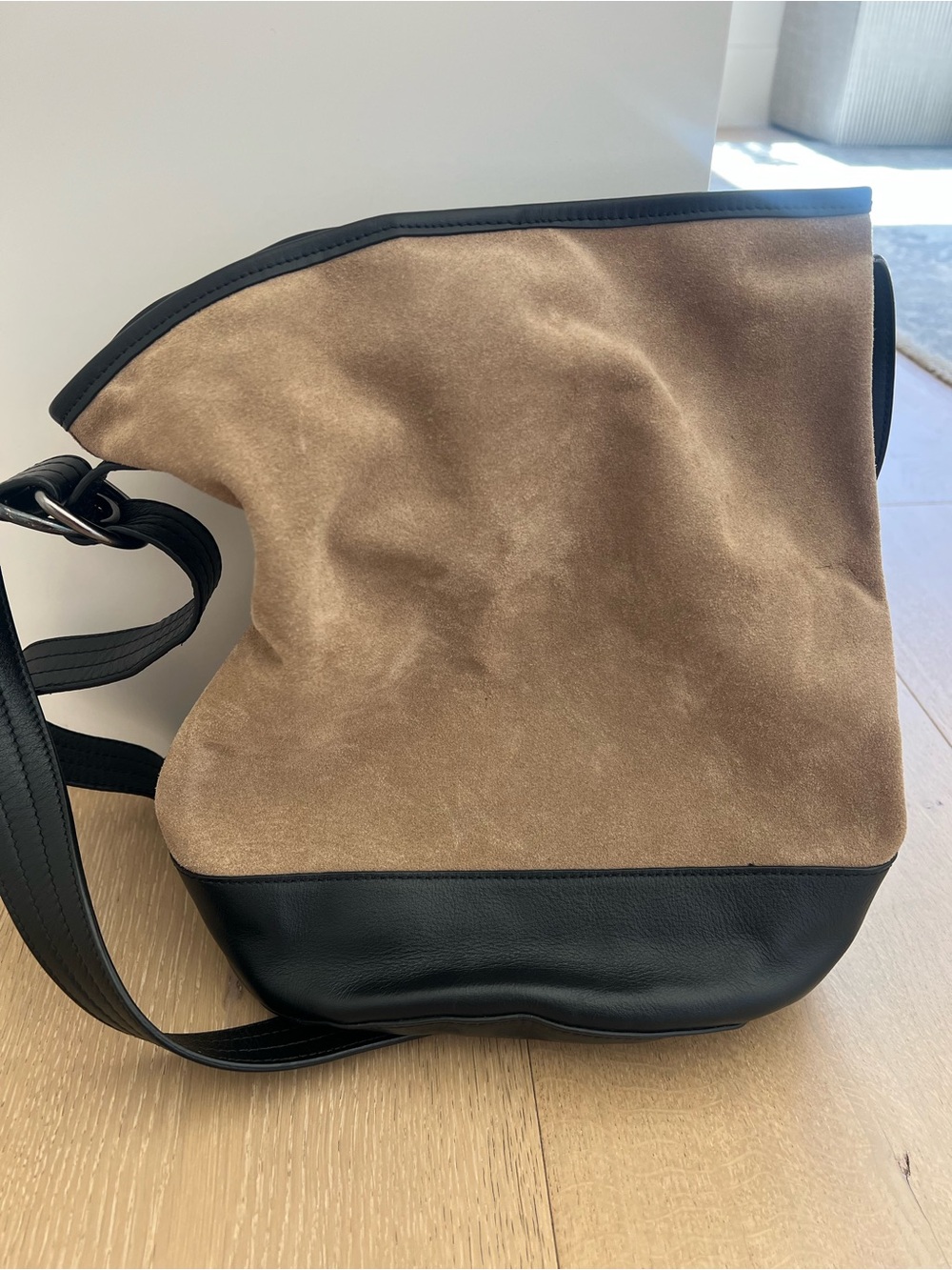 Massimo Dutti Two-Tone Suede and Leather Crossbody Bag - Brown/Black